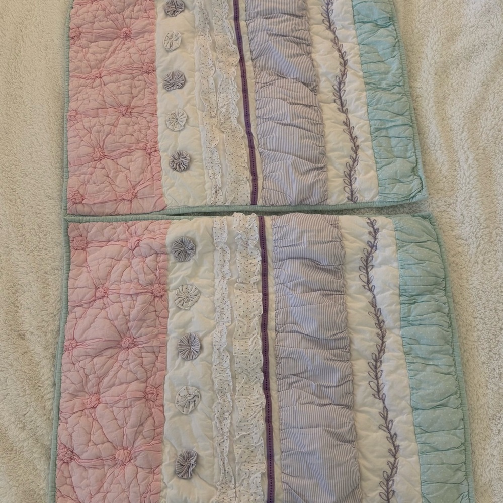 Pottery Barn Kids Bailey Ruffle Quilted Standard Pillow Shams Set of 2 EUC